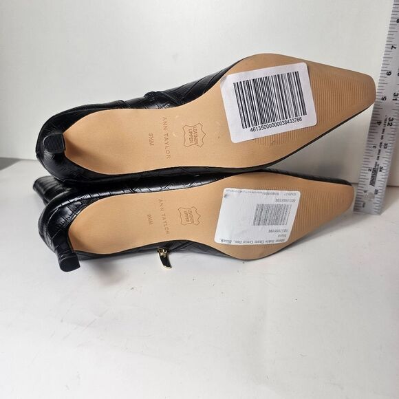 NEW Ann TAYLOR $248 Black Croc Embossed Leather Chain Ankle Boot Size** 11 - Picture 5 of 7